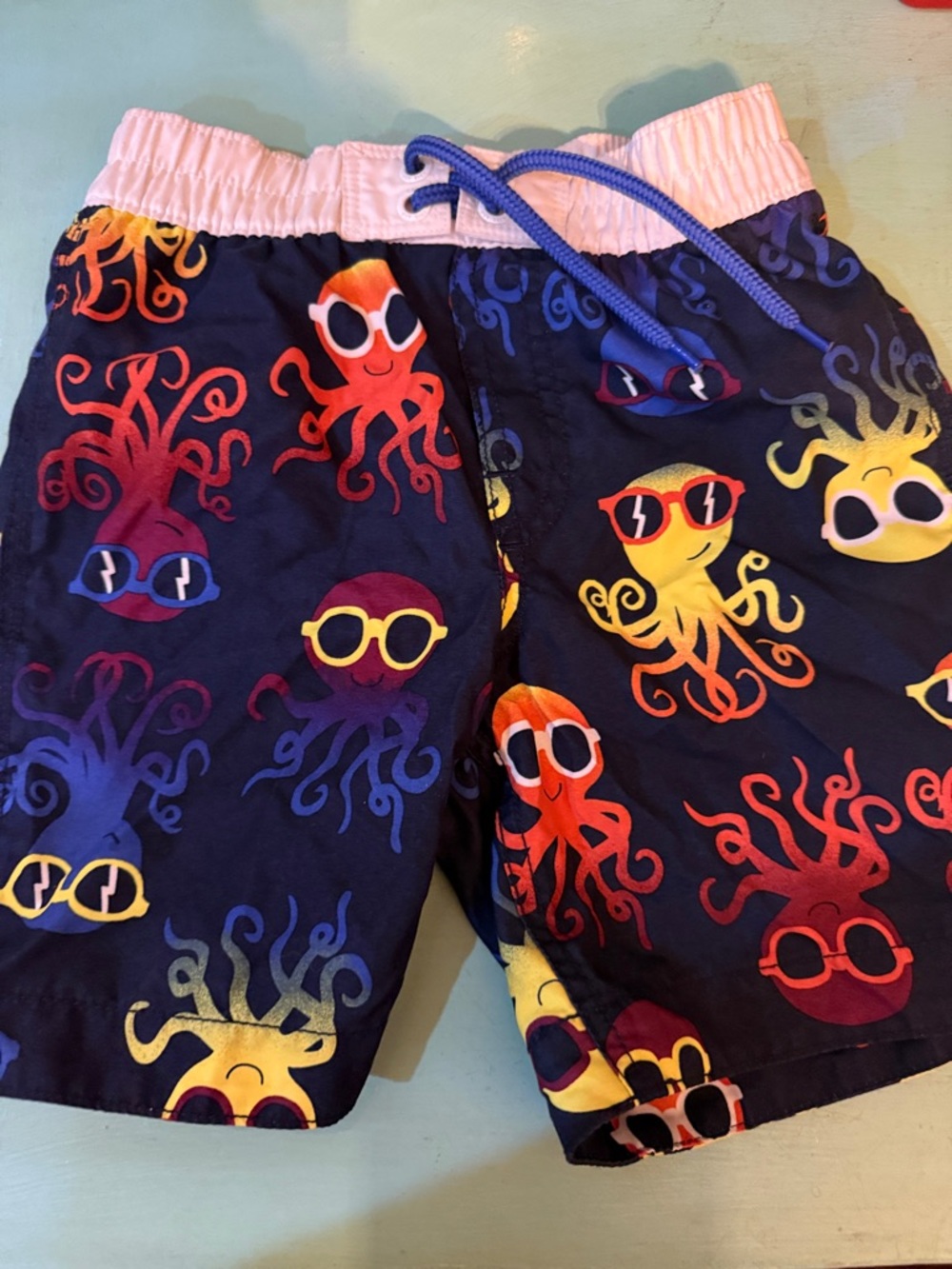 Kids Navy Octopus Print Swim Shorts with white Waistband
